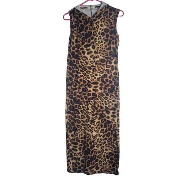 Leopard Print Sleeveless Maxi Hooded Dress W/ Pockets By Heart &‎ Hips Size M - Picture 1 of 4